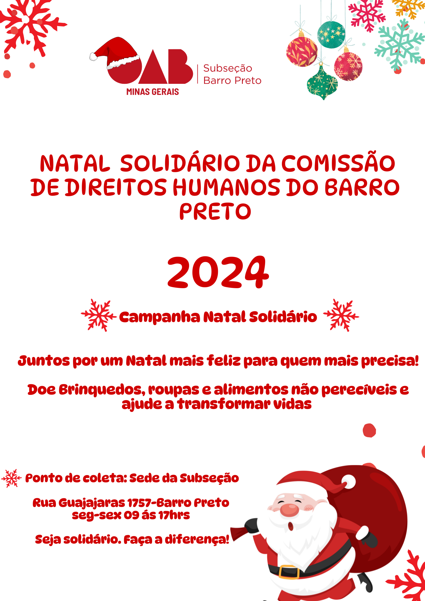OAB Barro Preto - Campanha Natal Solidário da Comissão de Direitos Humanos da 222ª Subseção da OAB/MG