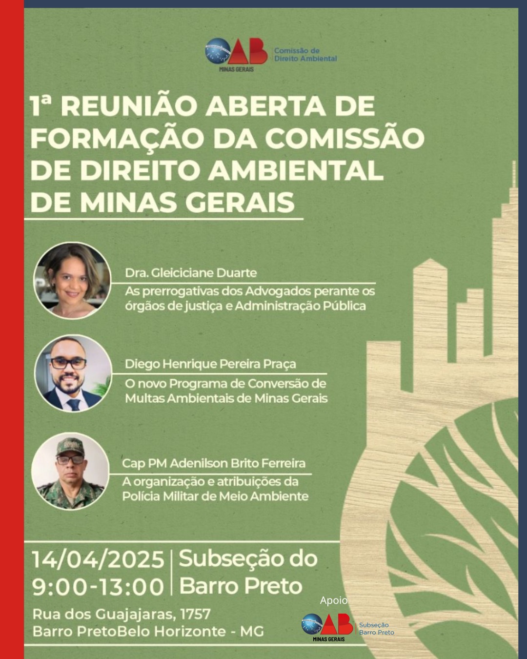 OAB Barro Preto - 1ª reunião aberta de formação da Comissão de Direito Ambiental de Minas Gerais