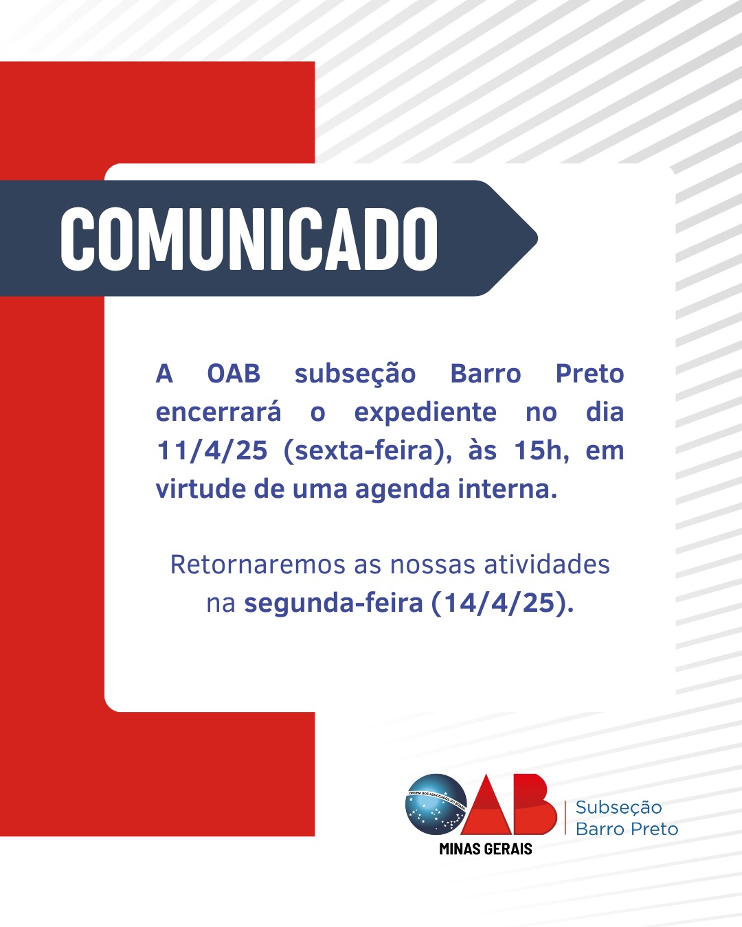 OAB Barro Preto - Comunicado