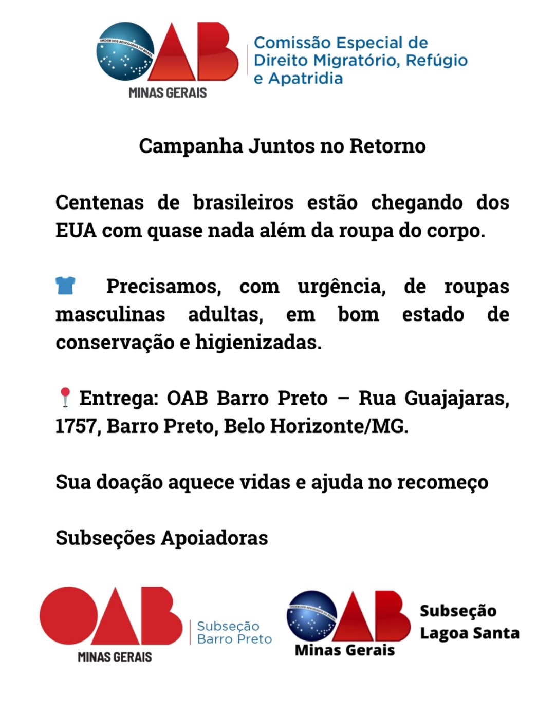 OAB Barro Preto - Campanha Juntos no Retorno
