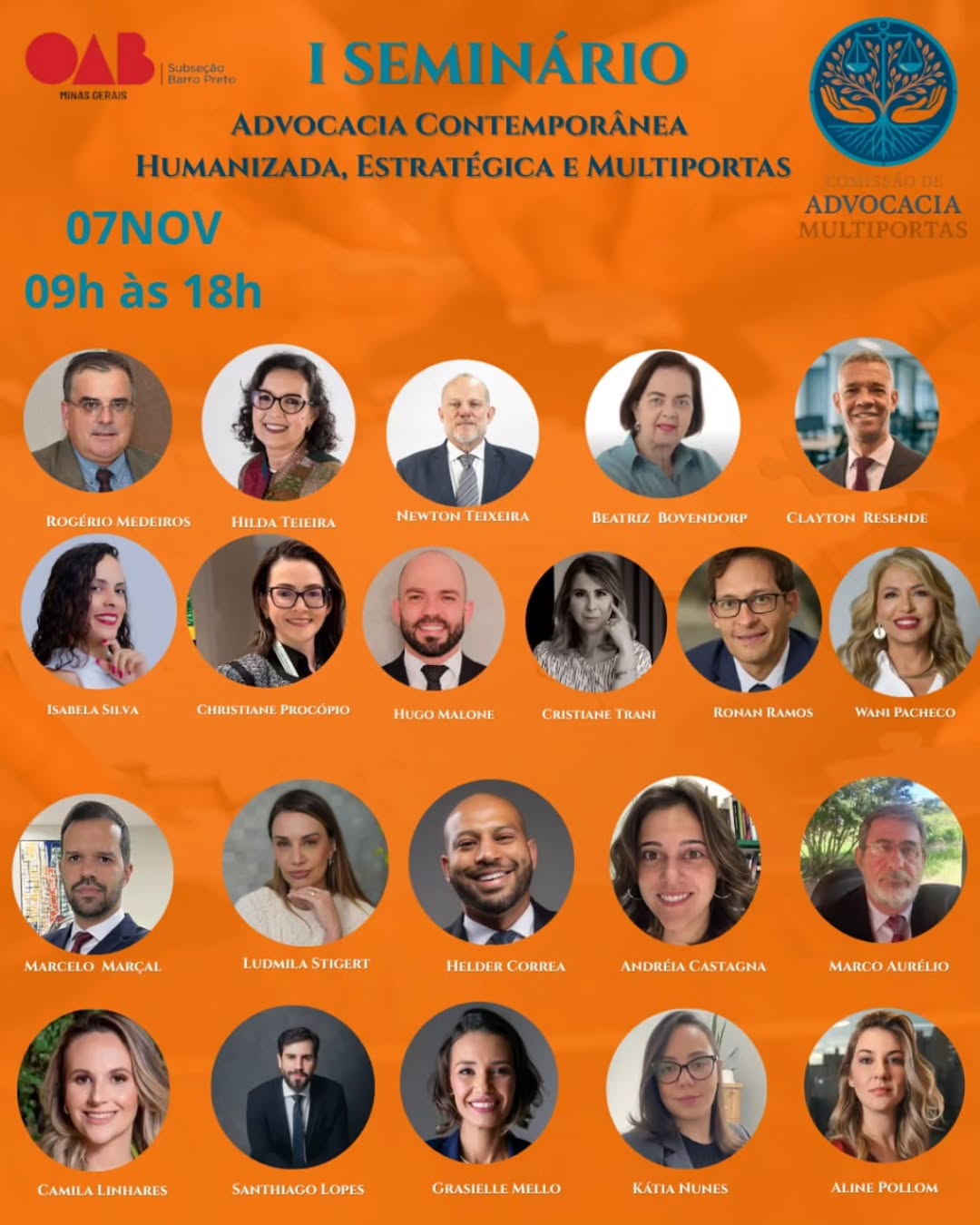 OAB Barro Preto - I Seminário | Advocacia Contempoâea Humanizada, Estratégica e Multiportas – Palestrantes Confirmados